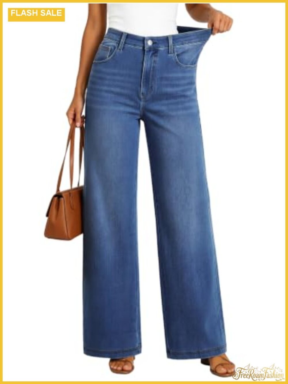 Wide Leg Stretch Knit Jeans High Rise Casual